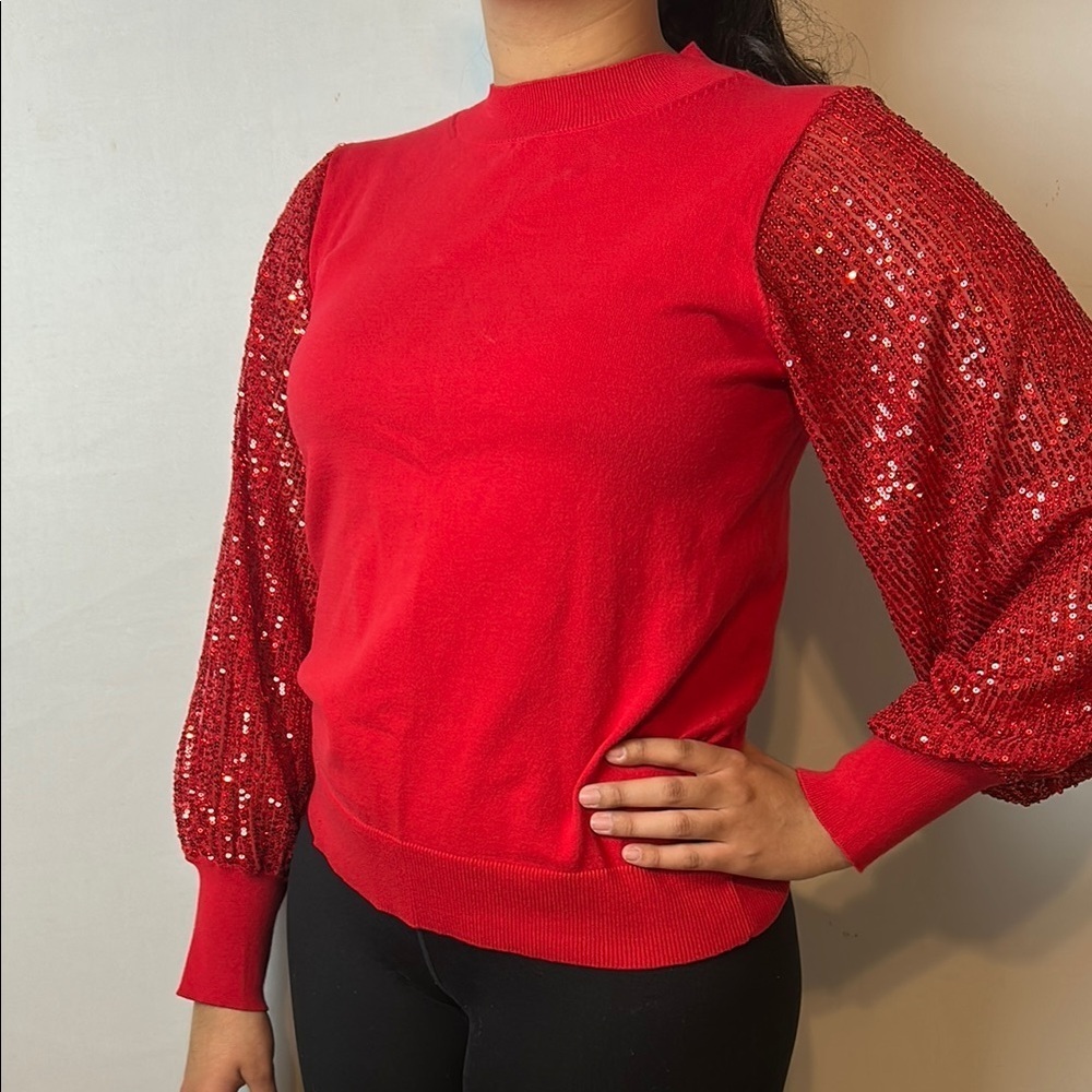 CeCe Women’s Sequin Top Shirt Long  Sleeve Glam Holiday Party   Sparkle Size S